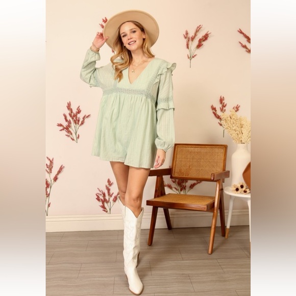 Lumiere Light Green Ruffled Romper - Picture 1 of 5